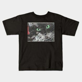 Mother and baby black cat watercolor painting Kids T-Shirt